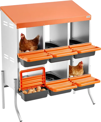 VEVOR Chicken Nesting Boxes, 6 Compartments, with Support Legs, Easy Egg Collection, Galvanized Steel and High-Strength Plastic, Roll Away Nesting Boxes for Chickens and Hens Laying Eggs, Orange