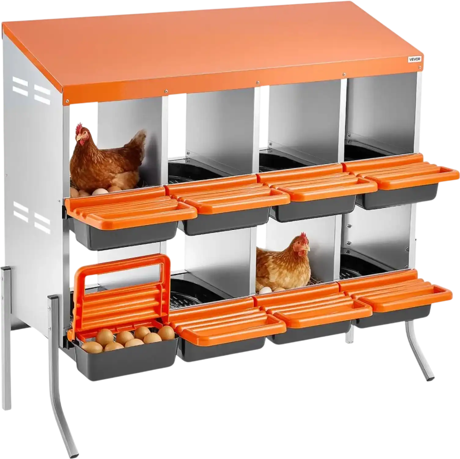 Vevor Chicken Nesting Boxes 8-Compartment Roll Away Nest Box with Support Legs New