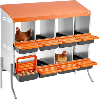 VEVOR Chicken Nesting Boxes, 8 Compartments, with Support Legs, Easy Egg Collection, Galvanized Steel and High-Strength Plastic, Roll Away Nesting Boxes for Chickens and Hens Laying Eggs, Orange
