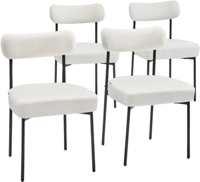 Vevor Dining Chairs Boucle Upholstered Curved Back White Set of 4 New