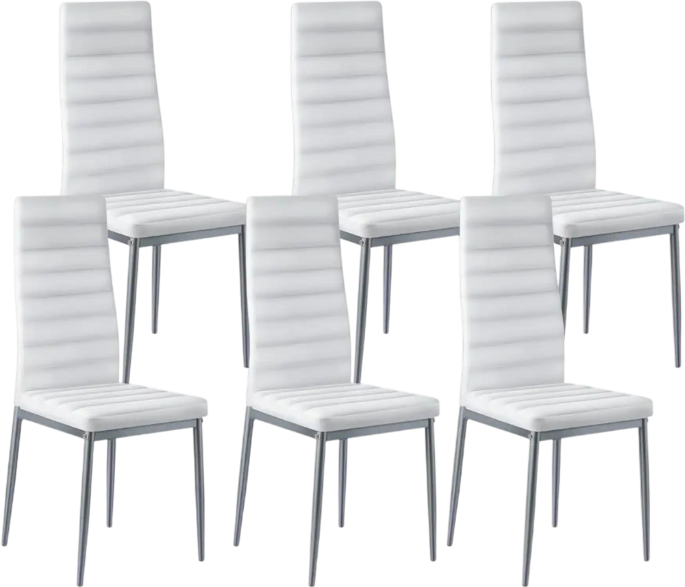 VEVOR Modern Dining Room Accent Chairs Set of 6, Upholstered Leather Side Chair for Dining Tables, Space-Saving Kitchen Table Chair with Thick Cushions and Metal Legs, White