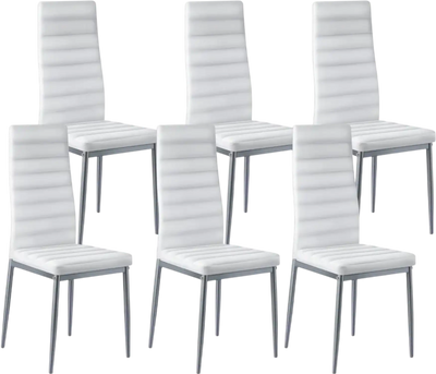 Vevor Dining Chairs Set of 6 White Upholstered Leather Side Chairs with Metal Legs New