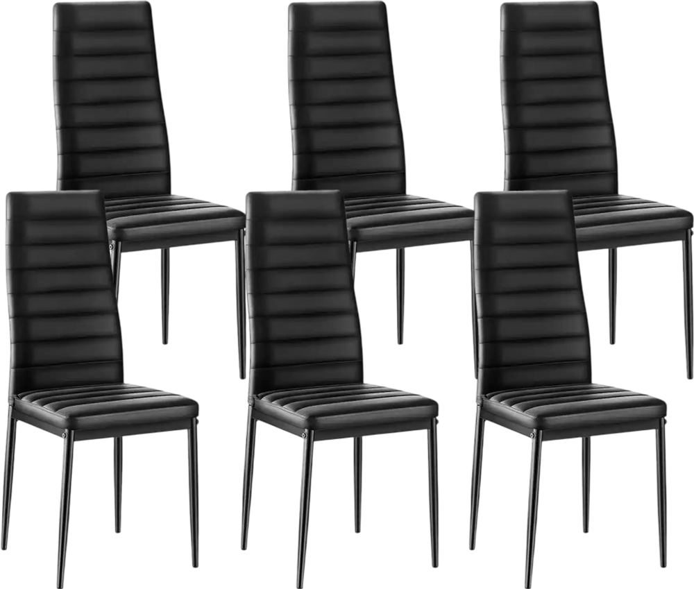 VEVOR Modern Dining Room Accent Chairs Set of 6, Upholstered Leather Side Chair for Dining Tables, Space-Saving Kitchen Table Chair with Thick Cushions and Metal Legs, Black