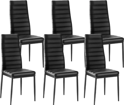 VEVOR Modern Dining Room Accent Chairs Set of 6, Upholstered Leather Side Chair for Dining Tables, Space-Saving Kitchen Table Chair with Thick Cushions and Metal Legs, Black