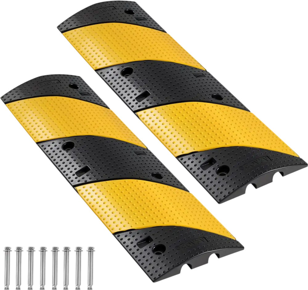 VEVOR 40 in Rubber Speed Bump, 2 Pack, 2 Channel Heavy Duty Traffic Speed Hump, 22000 lbs/Axle Load Capacity, Cable Protector Ramp with Expansion Screws, for Asphalt Concrete Gravel Driveway and Road