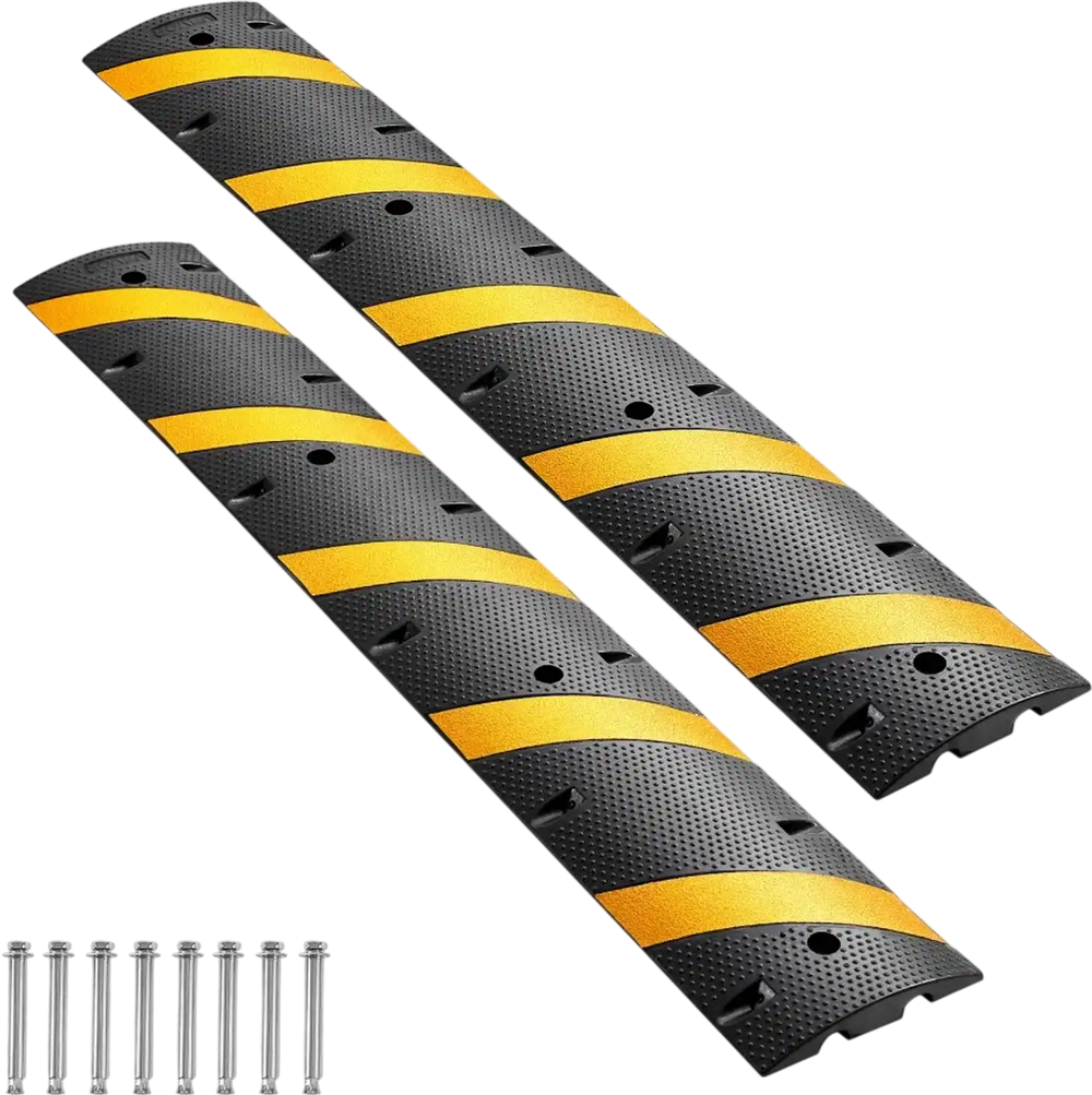 VEVOR 6FT Rubber Speed Bump, 2 Pack, 2 Channel Heavy Duty Traffic Speed Hump, 22000 lbs/Axle Load Capacity, 72 in Cable Protector Ramp with Expansion Screws, for Asphalt Concrete Gravel Driveway Road