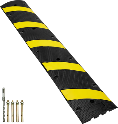 VEVOR 72'' Rubber Speed Bump, Dual Channel, Supports up to 22000 lbs, Durable Traffic Speed Hump with Bright Yellow Reflective Strip, Includes 4 Expansion Screws & Drill for Asphalt, Concrete, Grav