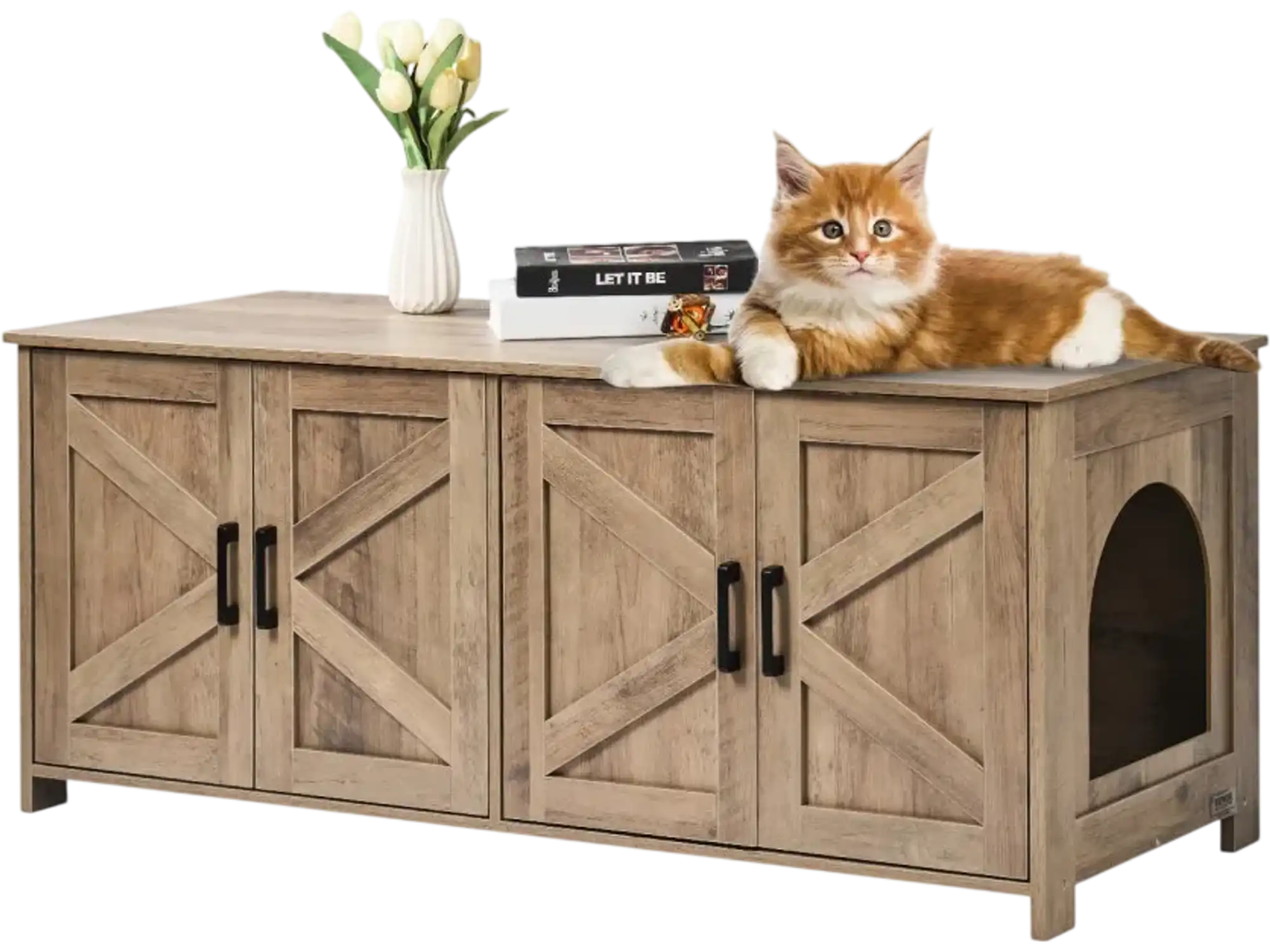 Vevor Cat Litter Box Enclosure Hidden Double Room Wooden Cabinet Greige New