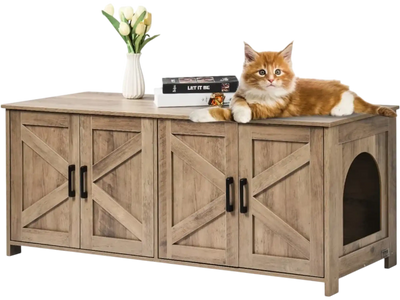 VEVOR Cat Litter Box Enclosure for 2 Cats, Litter Box Furniture Hidden with Double Rooms, Wooden Cat Box Cabinet Fit Most of Litter Box, 47.2