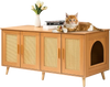 VEVOR Cat Litter Box Enclosure for 2 Cats, Litter Box Furniture Hidden with Rattan Decorated Doors, Wooden Cat Box Cabinet Fit Most of Litter Box, 47.2"L x 19.7"W x 21.7"H, Natural