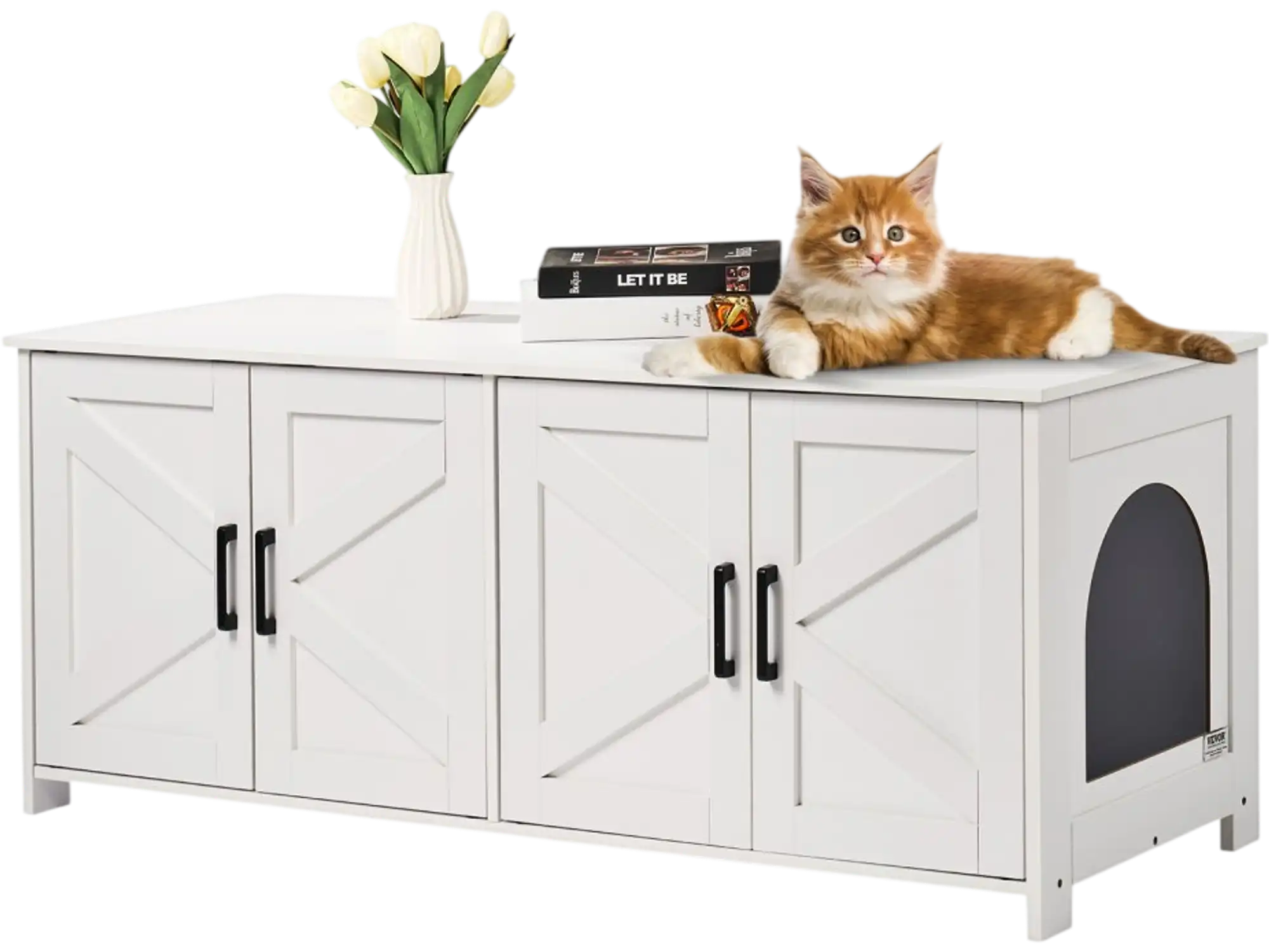Vevor Cat Litter Box Enclosure Hidden Double-Room Wooden Furniture Cabinet White New