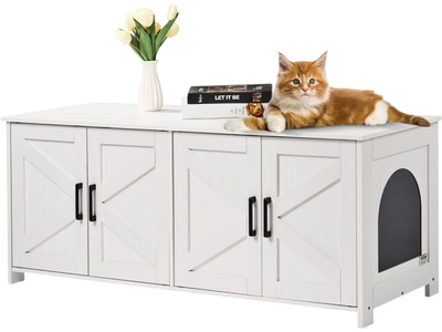 Vevor Cat Litter Box Enclosure Hidden Double-Room Wooden Furniture Cabinet White New