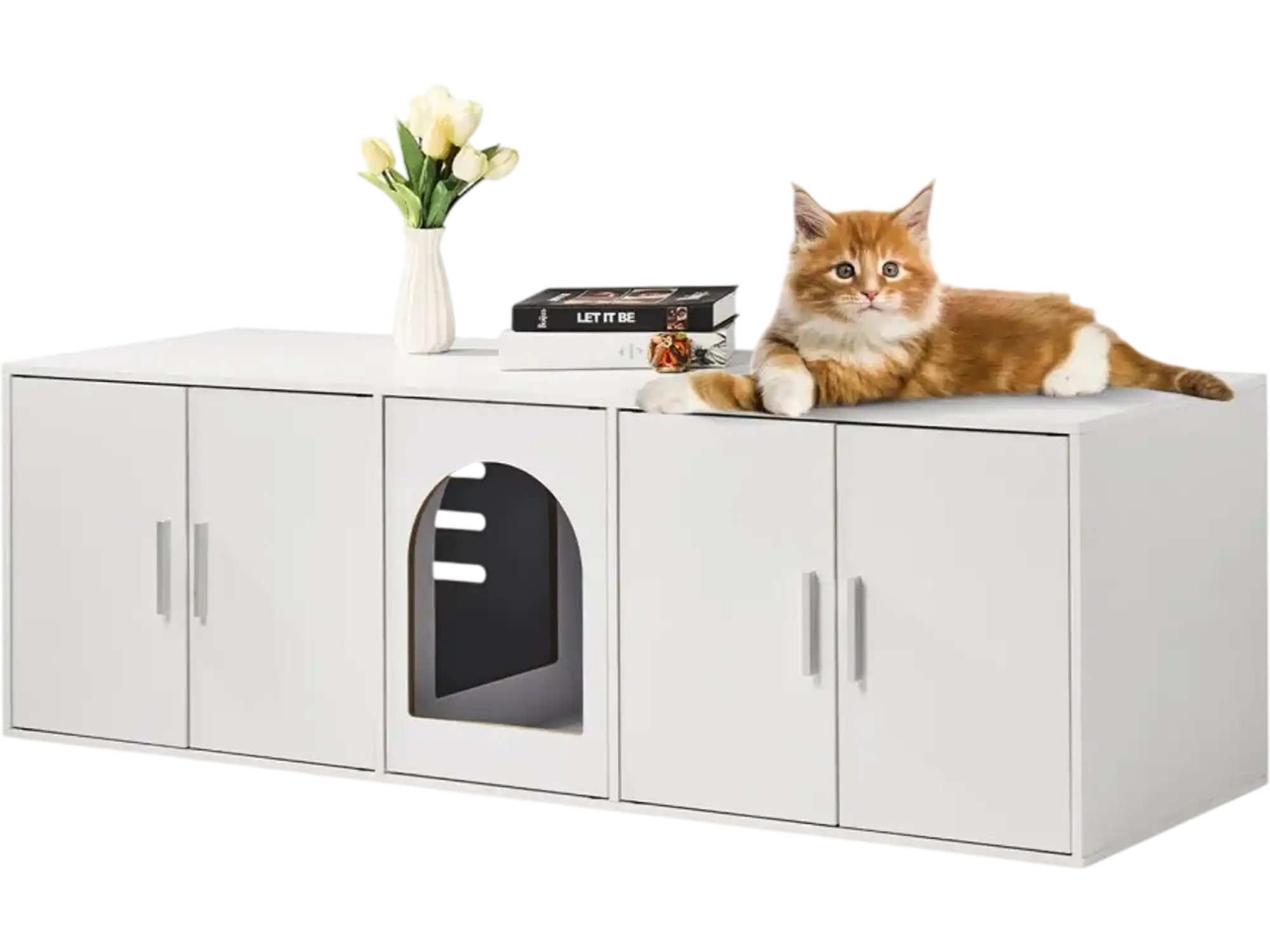 Vevor Cat Litter Box Enclosure Hidden Double-Room Wooden Furniture 57.9
