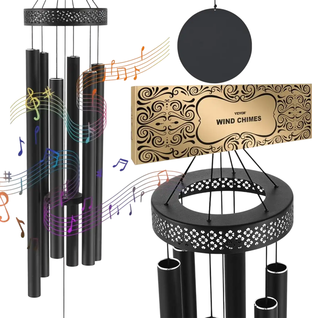 VEVOR Wind Chimes for Outside, 58 in, Deep Tone Wind Chimes with 6 Tubes, Unique Large Memorial Wind Chimes for Anniversary, Amazing Outdoor Decor for Your Patio, Porch, Garden and Backyard, Black