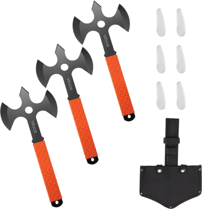 VEVOR Throwing Axes and Tomahawks, 3 Pack 13.4 inch Triple Edge Axe Throwing Hatchet Set, Stainless Steel Head with Non-Slip TPR Rubber Handle, with Black Nylon Sheath, for Recreation and Competition