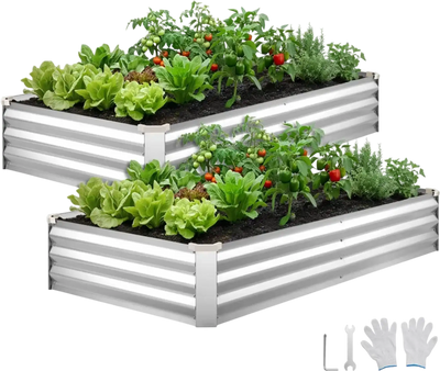 Vevor Raised Garden Bed 2-Pack 6' x 3' x 1' Galvanized Metal Planter Boxes Silver New