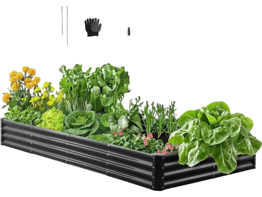 VEVOR Metal Raised Garden Bed, 8 x 4 x 1 ft Outdoor Galvalume Planter Garden Box, Open Bottom Design, Large Planter Raised Bed for Growing Vegetables, Flowers, Herbs, and Succulents, Dark Gray