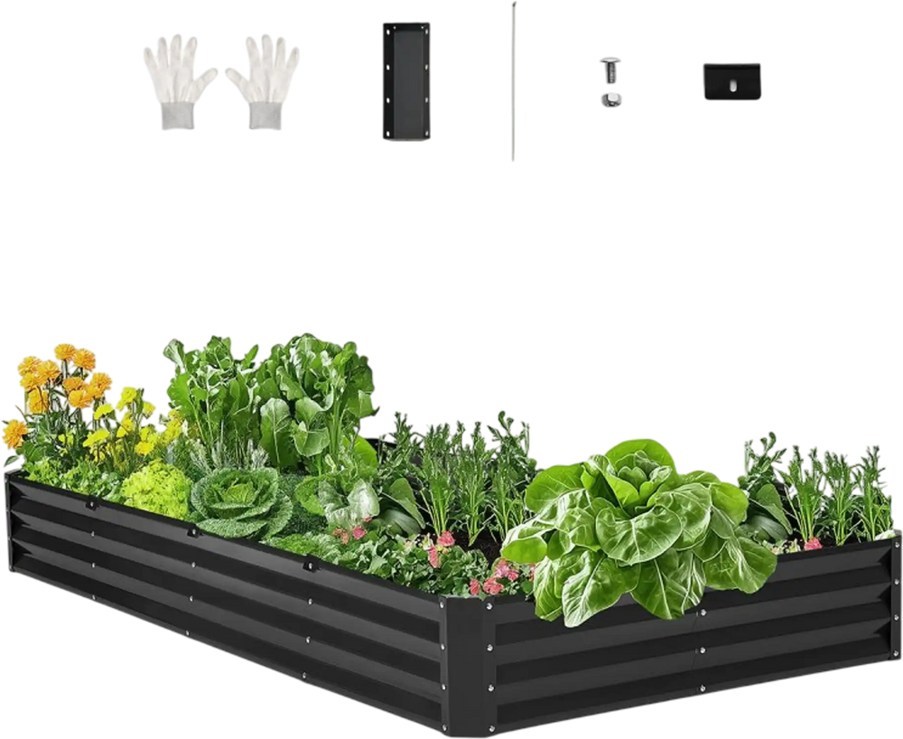 VEVOR Metal Raised Garden Bed, 8 x 4 x 1 ft Outdoor Galvanized Planter Box, with Open Bottom, Large Planter Raised Bed for Gardening Vegetables, Flowers, Herbs, and Succulent Plants, Dark Gray