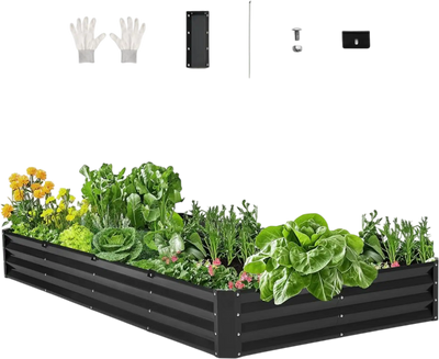 Vevor Raised Garden Bed 8' x 4' x 1' Outdoor Galvanized Planter Box Dark Gray New