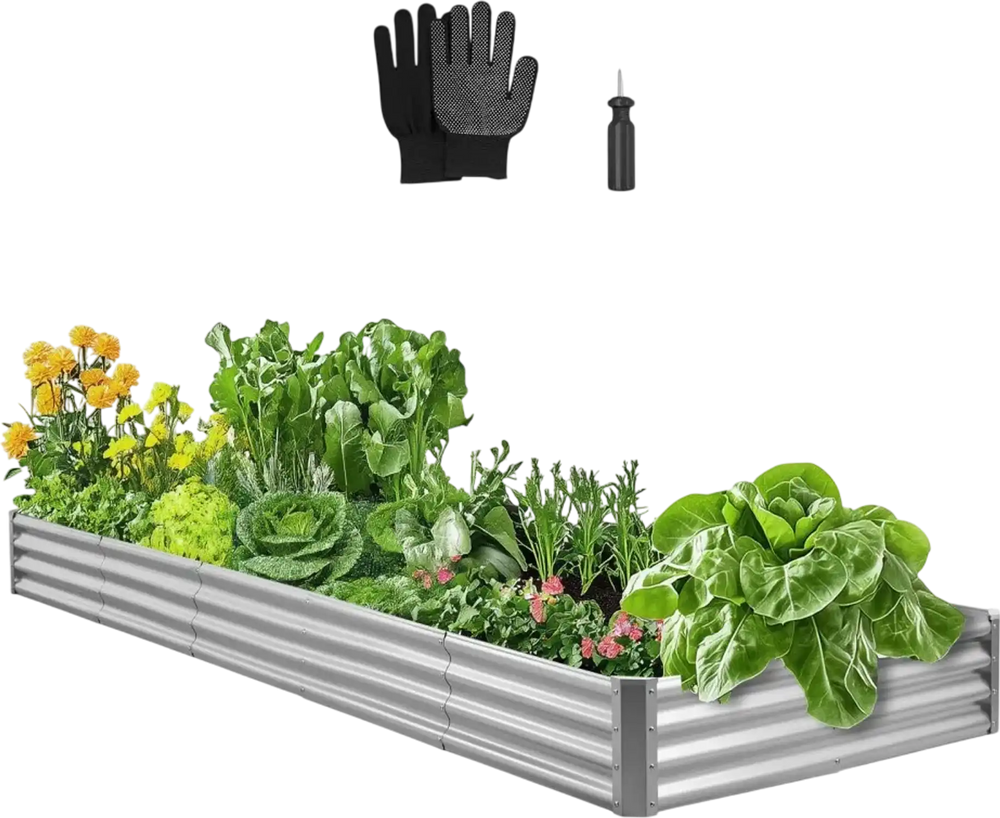 VEVOR Metal Raised Garden Bed, 12 x 4 x 1 ft Outdoor Galvalume Planter Garden Box, Open Bottom Design, Large Planter Raised Bed for Growing Vegetables, Flowers, and Succulents, Galvanized Color