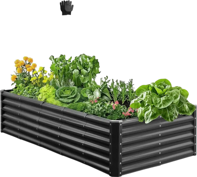 VEVOR Metal Raised Garden Bed, 6 x 3 x 1.4 ft Outdoor Galvanized Planter Garden Box, Open Bottom Design, Large Planter Raised Bed for Growing Vegetables, Flowers, Herbs, and Succulents, Dark Gray