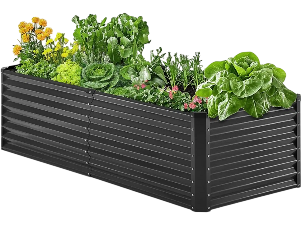 VEVOR Metal Raised Garden Bed, 6 x 3 x 2 ft Outdoor Galvanized Planter Box, with Open Bottom, Large Planter Raised Bed for Gardening Vegetables, Flowers, Herbs, and Succulent Plants, Dark Gray