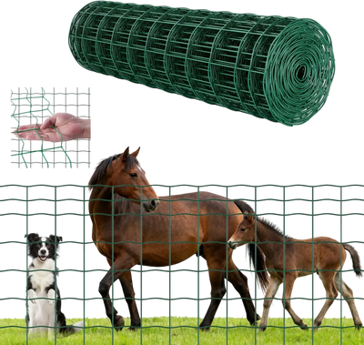 VEVOR Farm Fence, 39 x 787 in, 4 x 4 in Mesh 2.1mm Galvanized Steel Wire Fencing for Cattle, Hog & Sheep, Heavy Duty Vinyl Coated Livestock Fence for Animal Enclosures, Cage Wire, Garden Fences, Green