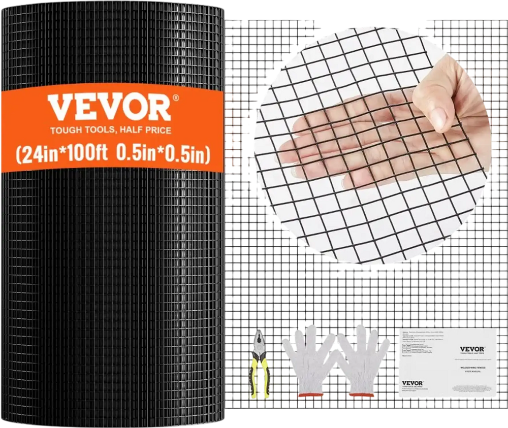 VEVOR Hardware Cloth, 24'' x 100' Galvanized Wire Mesh Roll, 19 Gauge Chicken Wire Fence Roll, Vinyl Coating Metal Wire Mesh for Chicken Coop Barrier, Rabbit Snake Fences, Poultry Enclosures
