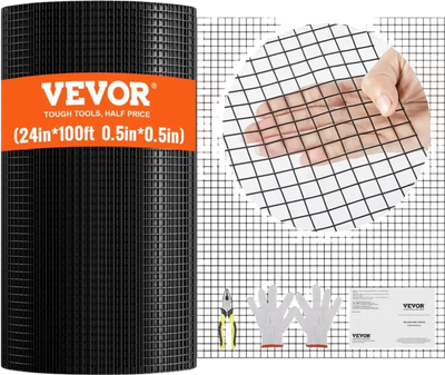 VEVOR Hardware Cloth, 24'' x 100' Galvanized Wire Mesh Roll, 19 Gauge Chicken Wire Fence Roll, Vinyl Coating Metal Wire Mesh for Chicken Coop Barrier, Rabbit Snake Fences, Poultry Enclosures
