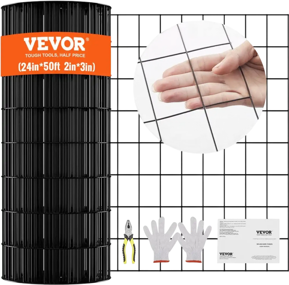 VEVOR Hardware Cloth, 24'' x 50' Galvanized Wire Mesh Roll, 16 Gauge Chicken Wire Fence Roll, Vinyl Coating Metal Wire Mesh for Chicken Coop Barrier, Rabbit Snake Fences, Poultry Enclosures