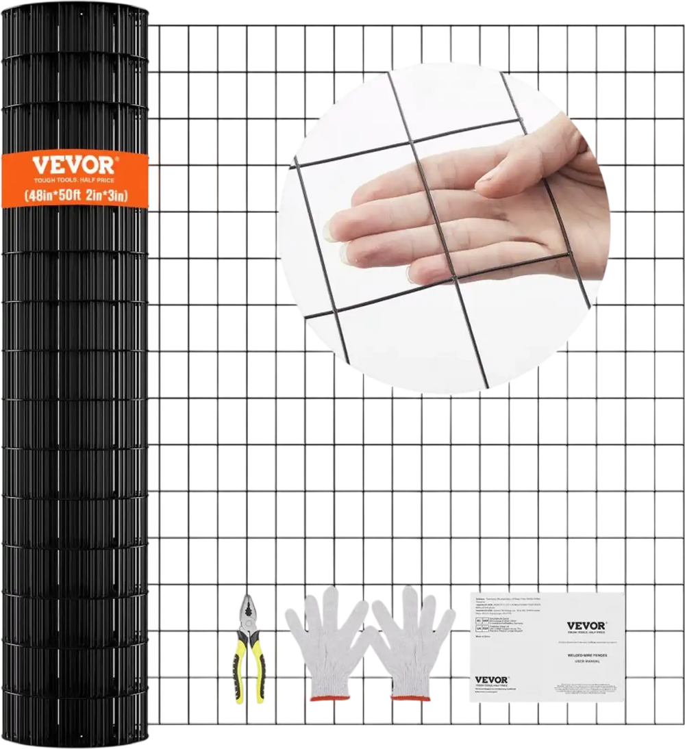 VEVOR Hardware Cloth, 48'' x 50' Galvanized Wire Mesh Roll, 16 Gauge Chicken Wire Fence Roll, Vinyl Coating Metal Wire Mesh for Chicken Coop Barrier, Rabbit Snake Fences, Poultry Enclosures