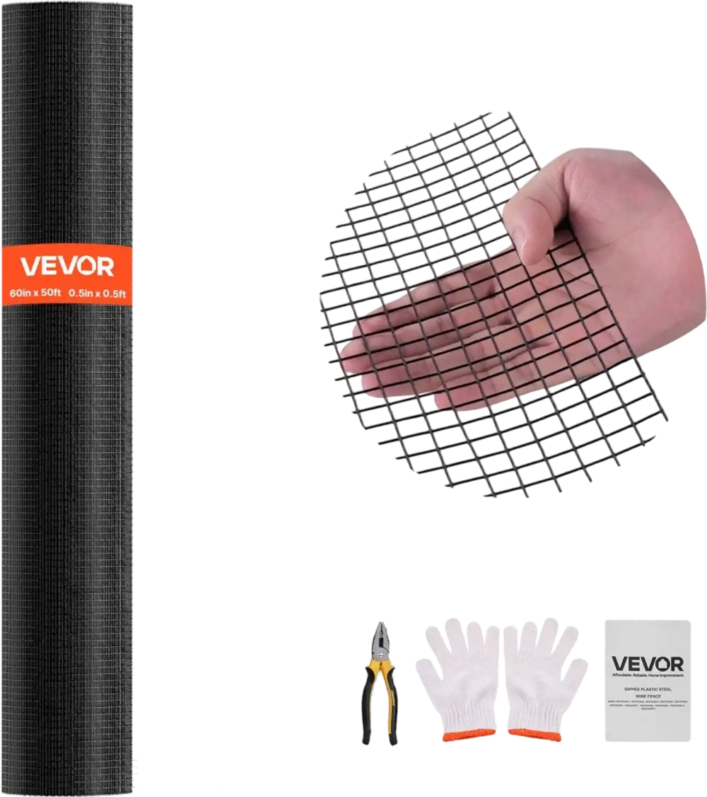 VEVOR Hardware Cloth 60 in x 50 ft, 1/2 in 19 Gauge Galvanized Wire Mesh Roll, Weather-Resistant Vinyl Coated Chicken Wire Fencing, Heavy Duty Welded Garden Plant Fencing for Rabbit Cage Snake Fence