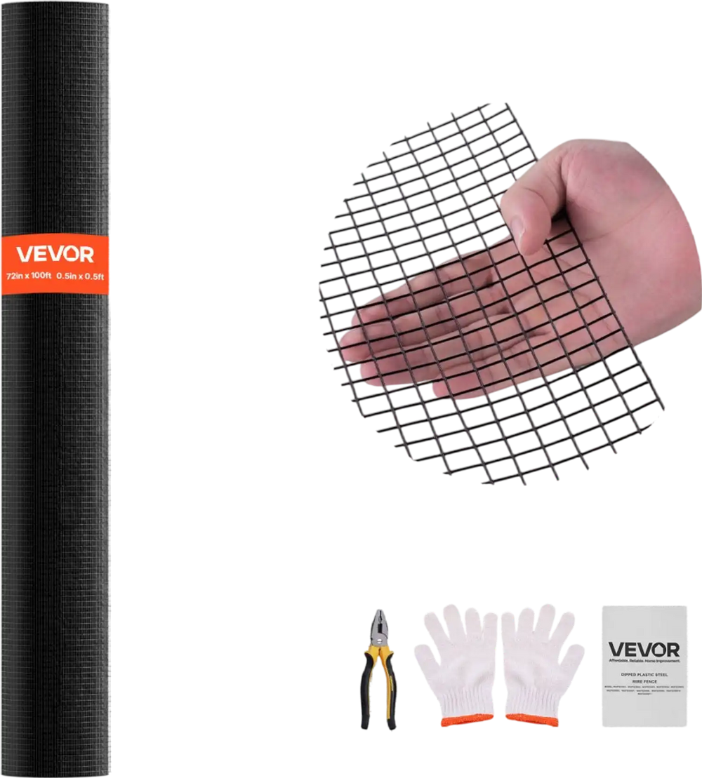 VEVOR Hardware Cloth 72 in x 100 ft, 1/2 in 19 Gauge Galvanized Wire Mesh Roll, Weather-Resistant Vinyl Coated Chicken Wire Fencing, Heavy Duty Welded Garden Plant Fencing for Rabbit Cage Snake Fence