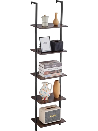 VEVOR Ladder Shelf, 5-Tier Bookshelf 15.6x11.8in, Open Wall-Mounted Ladder Shelf with Metal Frame,Storage Rack Sundries Holder for Kitchen Bedroom Bathroom Living Room, Black