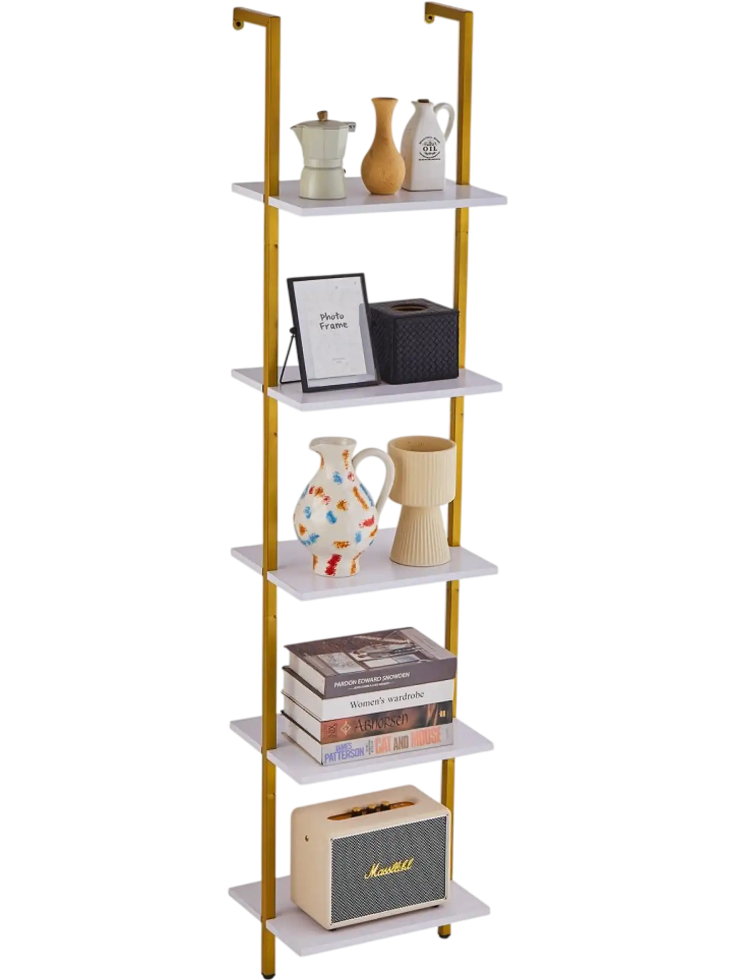 Vevor Pipe Shelf Industrial 5-Tier Wall-Mount Gold White 15.6