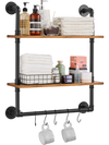 VEVOR Industrial Pipe Shelf, 2 Tier 24x7.87in, Wall-Mount Floating Rustic Wood Shelves Bracket Display Bookshelf, Storage Rack Sundries Holder for Kitchen Bedroom Bathroom Living Room, Black