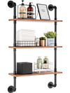 VEVOR Industrial Pipe Shelf, 3 Tier 24x7.87in, Wall-Mount Floating Rustic Wood Shelves Bracket Display Bookshelf, Storage Rack Sundries Holder for Kitchen Bedroom Bathroom Living Room, Black