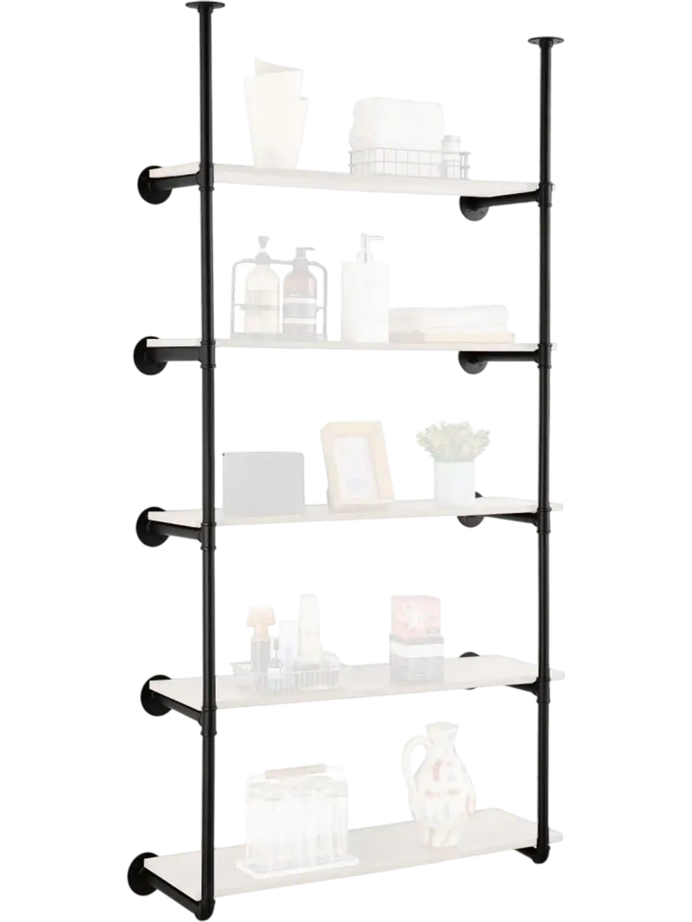 VEVOR Industrial Pipe Shelf, 5 Tier 2PCS, 9.84in Applicable Board Width Wall-Mount Floating Rustic Wood Shelves Bracket Bookshelf,Storage Holder for Kitchen Bedroom Bathroom, (Planks NOT Included)