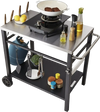 VEVOR Outdoor Grill Dining Cart with Double-Shelf, BBQ Movable Food Prep Table, Multifunctional Stainless Steel Table Top, Portable Modular Carts for Pizza Oven, Worktable with 2 Wheels, Carry Handle