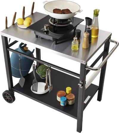 Vevor Grill Cart Outdoor Double-Shelf Dining Cart with Stainless Steel Top New
