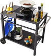 VEVOR Outdoor Grill Dining Cart with Double-Shelf, BBQ Movable Food Prep Table, Multifunctional Iron Table Top, Portable Modular Carts for Pizza Oven, Worktable with 2 Wheels, Carry Handle, Black