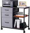 VEVOR Metal File Cabinet, Mobile Filing Cabinet with 3 Fabric Drawers and 2 Open Shelves, Wooden Vertical Filing Storage Cabinets with Wheels for Letter, A4, Legal Size File, Easy Assembly, Brown