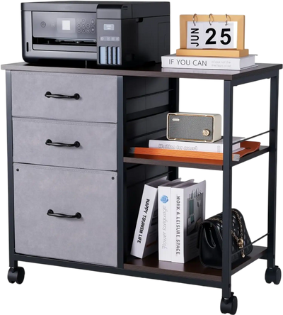 Vevor Metal File Cabinet Mobile 3 Drawer 2 Open Shelf Brown New