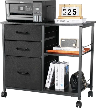 Vevor File Cabinet Mobile Metal Filing Cabinet with 3 Fabric Drawers and 2 Open Shelves Black New