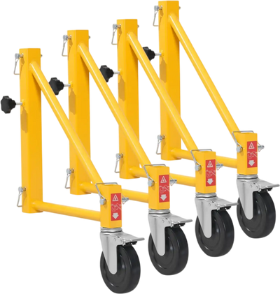 VEVOR 4-Pack Scaffold Outriggers, 1000 lbs Total Load Capacity Baker-Style Scaffolding Accessory with Swivel Casters, Carbon Steel Scaffold Wheel System with Rust Proof Galvanized Surface, Yellow