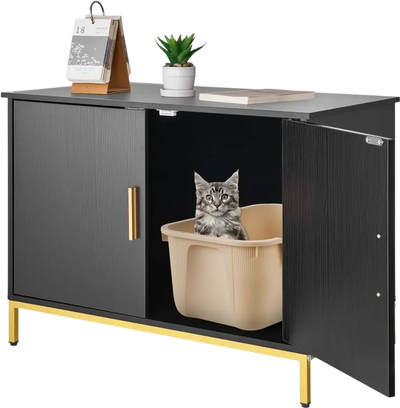 VEVOR Cat Litter Box Enclosure Furniture, 27.6 in Hidden Litter Box Cabinet with Metal Legs & Handle, Modern Style Cat Washroom House End Table, Fit Most of Litterbox, for Bedroom Living Room