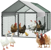 VEVOR Metal Chicken Coop for 4-6 Chickens, 3.3 x 6.6 x 3.3 ft, Small Chicken Cage with Waterproof Cover & Double Doors, Spire Roof Poultry Run Compatible with Wooden Coops, for Rabbit Hen Goose Duck