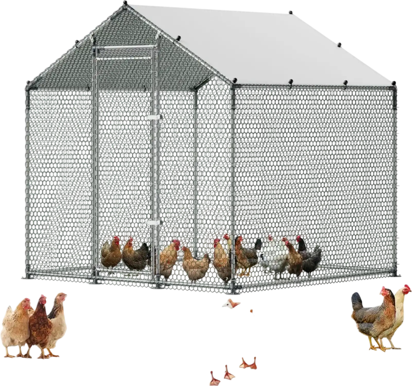 Vevor Chicken Coop Large Walk-In Metal Run House with Spire Roof 6.6 x 6.6 x 6.6' New