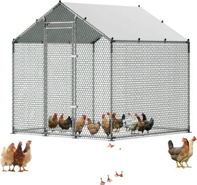 Vevor Chicken Coop Large Walk-In Metal Run House with Spire Roof 6.6 x 6.6 x 6.6' New