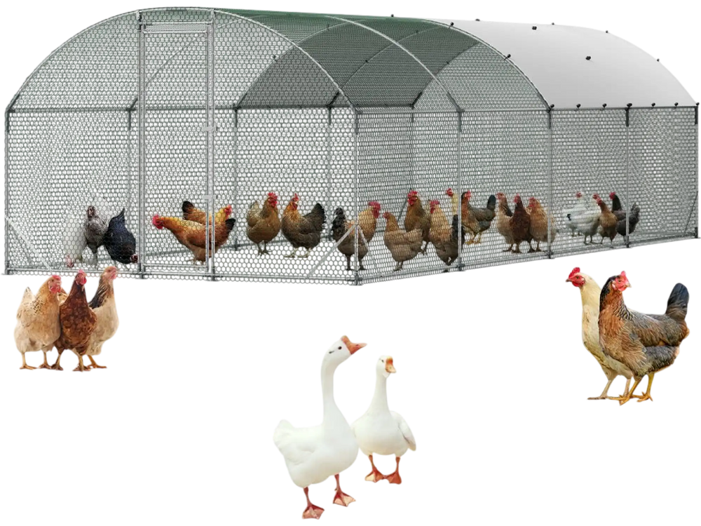 VEVOR Large Metal Chicken Coop, 9 x 25 x 6.6 ft, Walk-in Chicken Run House with Waterproof Cover & Sturdy Frame, Dome Roof Poultry Cage Duck Pen for Rabbit Hen Goose Duck Outdoor Backyard Farm Use